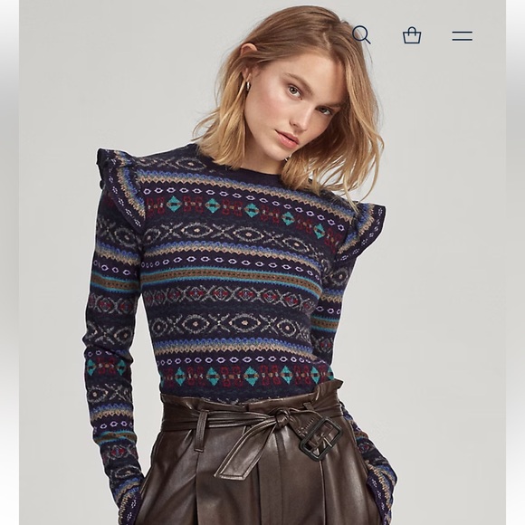 Ralph Lauren Sweaters - Polo Ralph Lauren Fair Isle Ruffle-Trim Jumper Sweater Large Blue